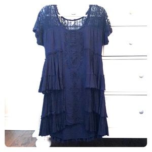 Free People navy tiered gauze and lace boho dress
